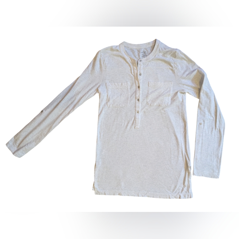 Ann Taylor Loft Vintage Wash T Off White Long Henley XS